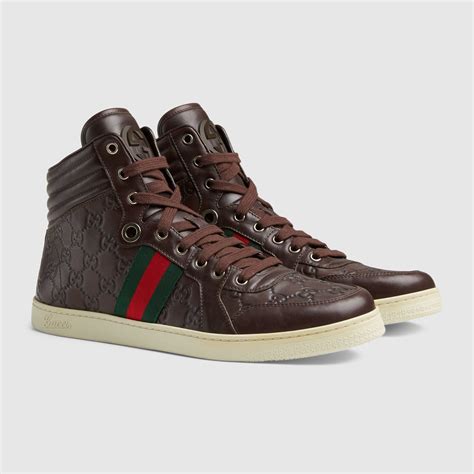 gucci brown suede high top sneakers|Gucci leather high top sneaker.